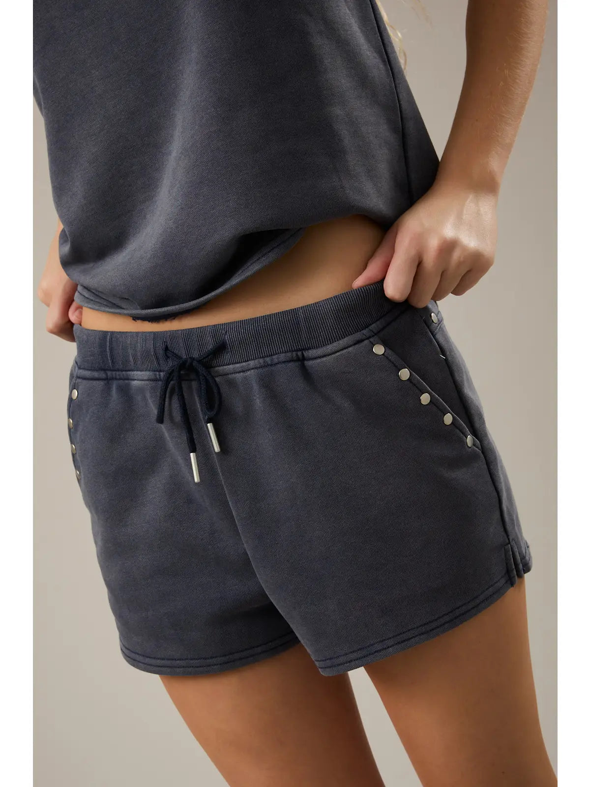 Mid Rise Shorts with Studs
