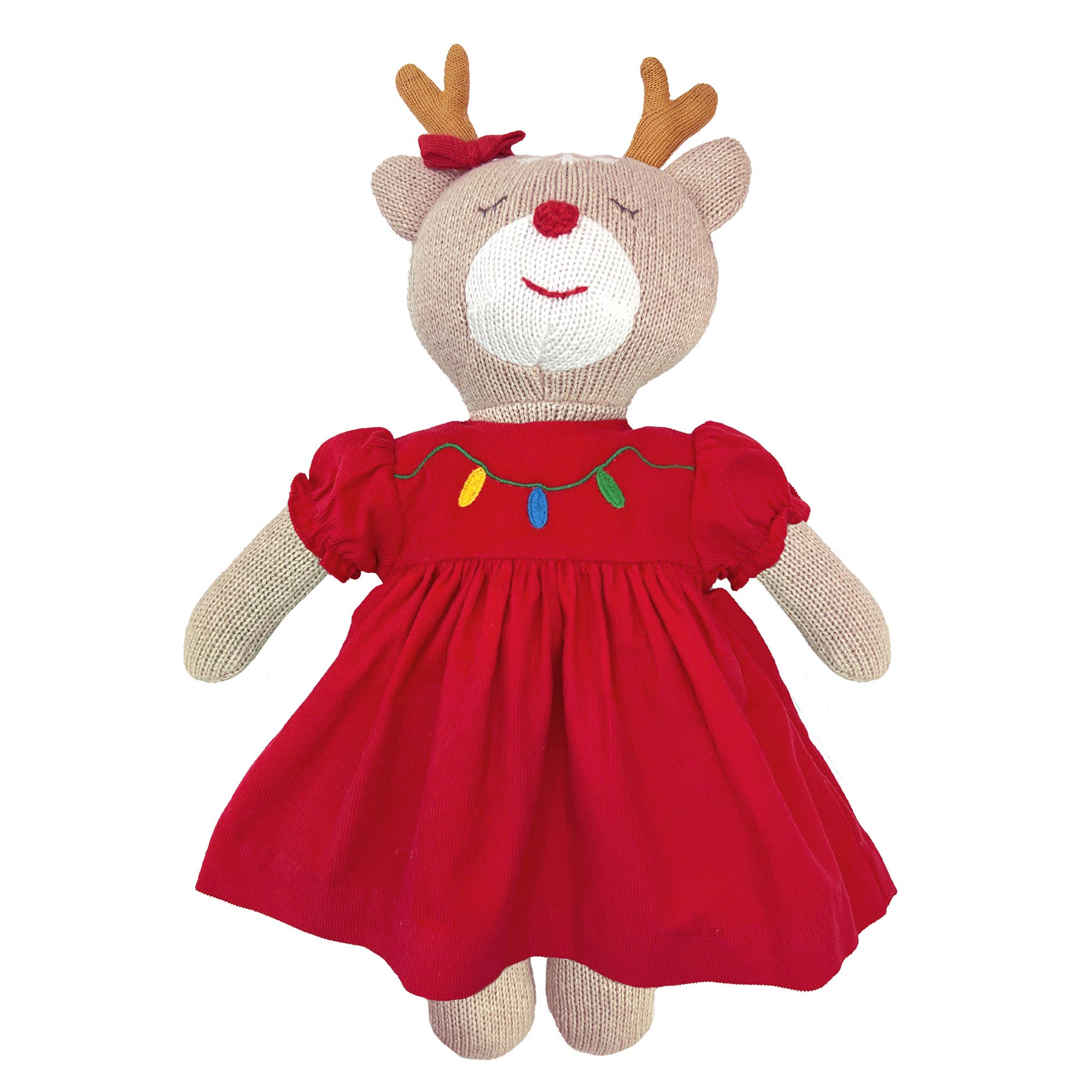 Knit Reindeer Doll with Red Embroidered Dress