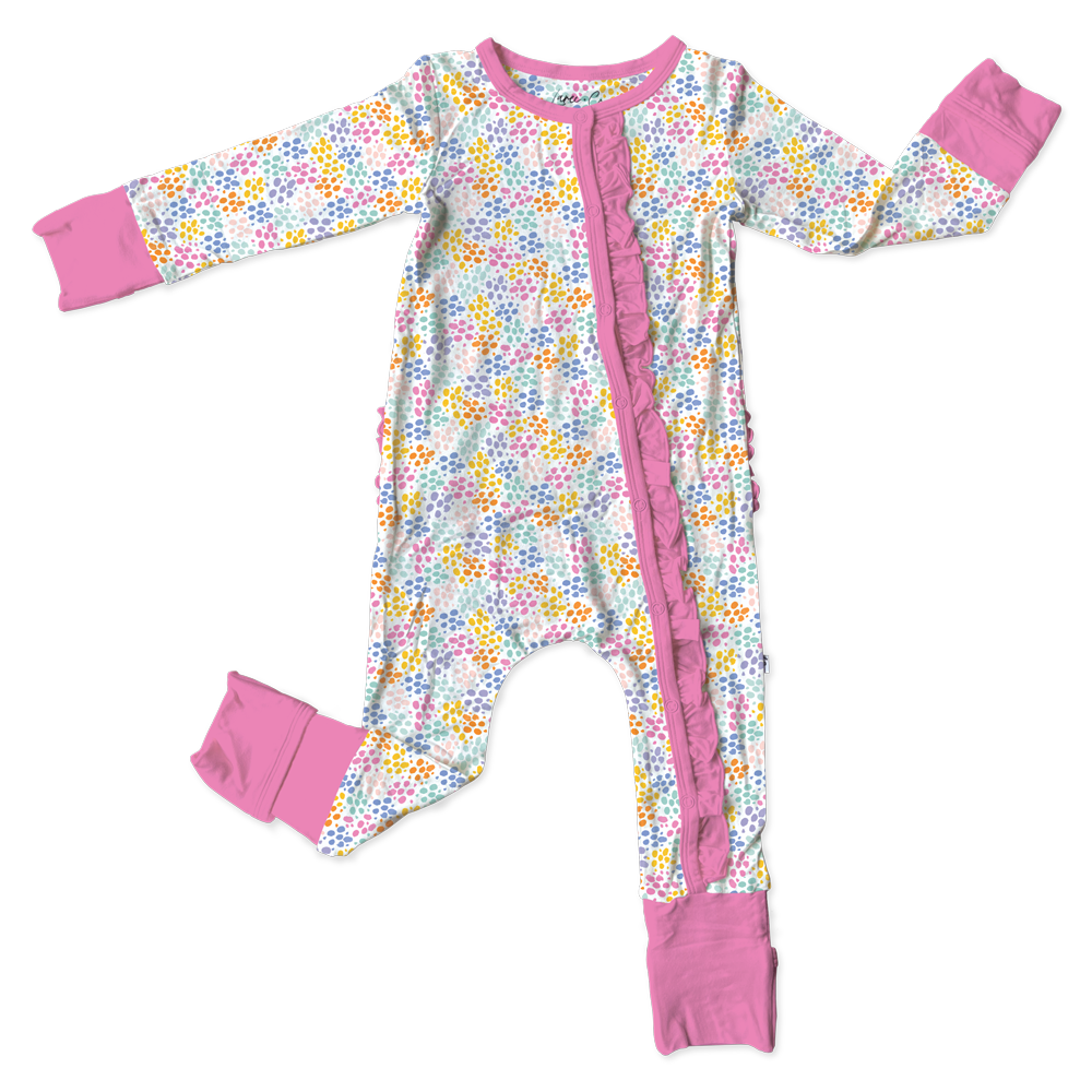 Laree + Co | Korrie Dots Bamboo Ruffle Convertible Footie