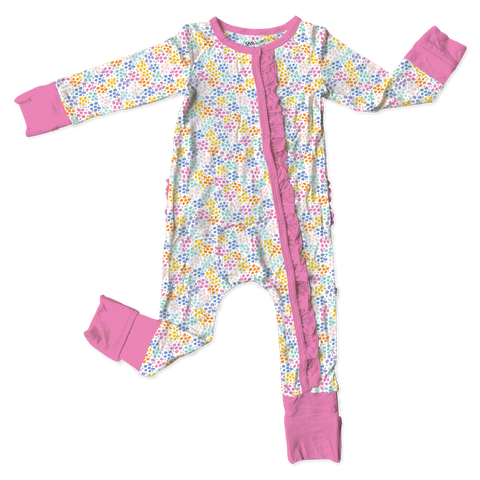 Laree + Co | Korrie Dots Bamboo Ruffle Convertible Footie