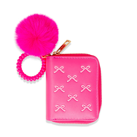 3D Bow Pom Pom Zip Wallet