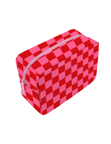 Valentines Pink & Red Check Cosmetic Pouch Bag