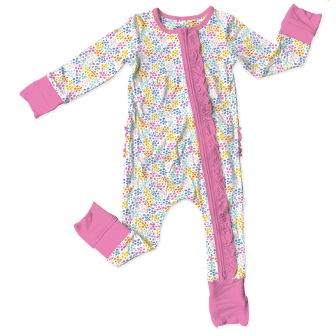 Laree + Co | Korrie Dots Bamboo Ruffle Convertible Footie