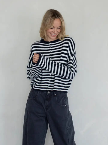 Striped Button-Down Cardigan