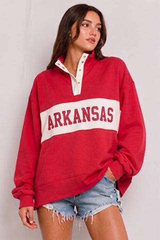 IT10027-AR | 'ARKANSAS' Varsity Snap-Placket Sport Pullover
