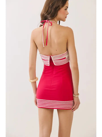 Contrast Striped Trim Halter Dress