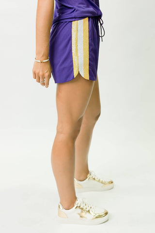 Purple and Yellow Sequin Shorts