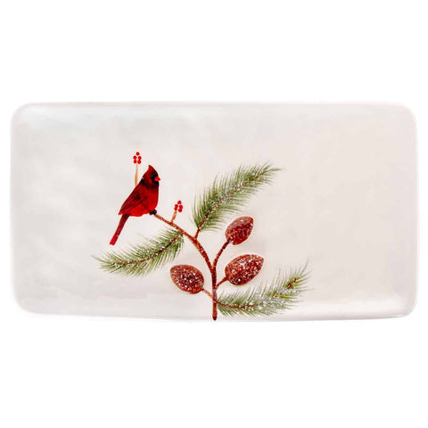 Pinecones And Cardinals Ceramic Platter Christmas