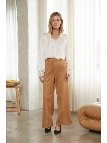 Faux Suede Straight Pant in Camel