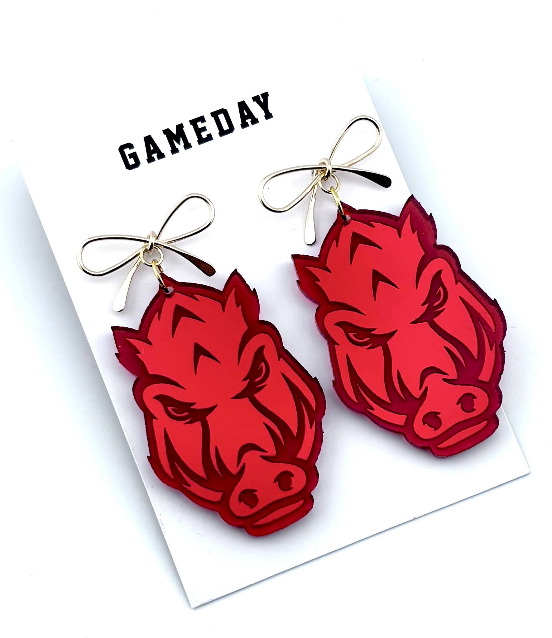 Gold Bow Razorback Logo Earrings