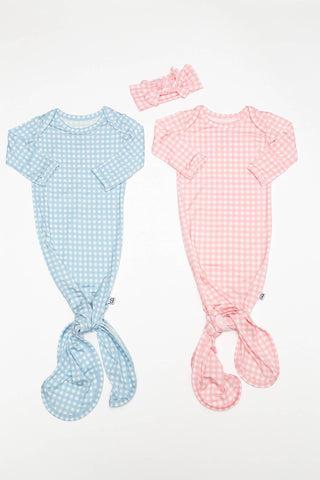 Baby Blue Gingham- Knotted Infant Gown
