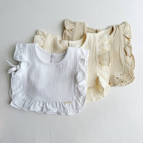 Muslin Cotton Ruffle Baby Bib (White)