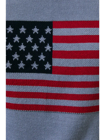 Drop Shoulder USA Flag Sweater in Light Blue