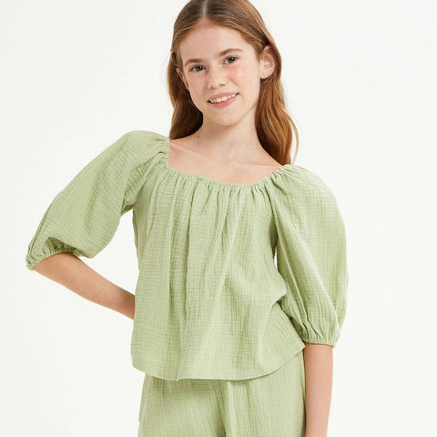 Good Girl |Balloon Sleeves Cotton Gauze Blouse Top