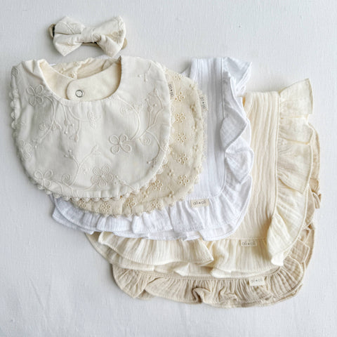 Muslin Cotton Ruffle Baby Bib (White)