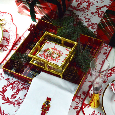 Red Tartan Plaid Square Resin Serving Tray