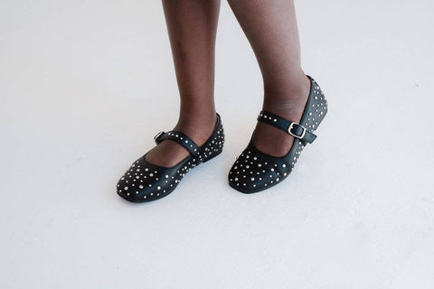 Miss Sadie Ballet Flat in Black Studs - Kids