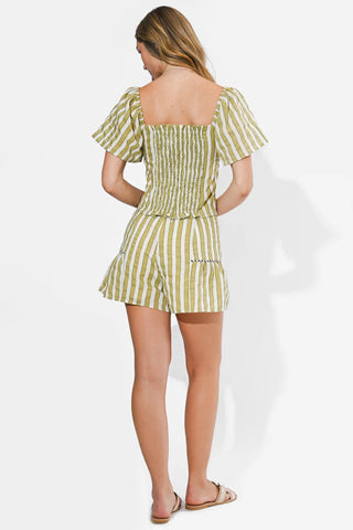 AR | Paola Two-Tone Pipped Flutter Sleeve Top in Sage/Off White