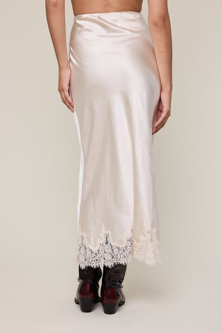 Satin Elastic Waist Lace Midi Skirt