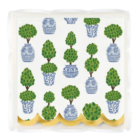 Acrylic Cocktail Napkin Tray + Napkins - Topiaries