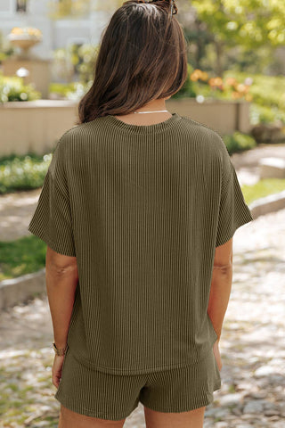 LDC Ribbed Textured Knit Loose Fit Tee and Shorts Set