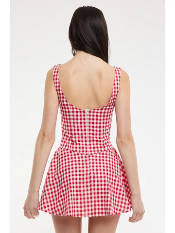 Checker Boat Beck Sleeveless Mini Dress in Red