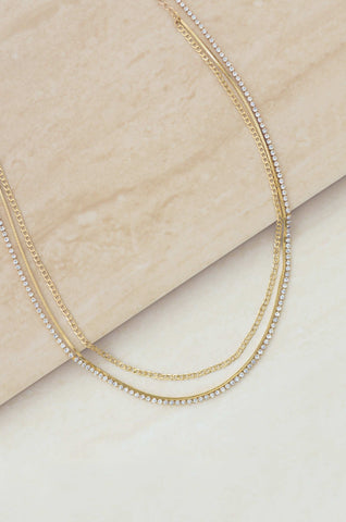 Minimal Layers Crystal and 18k Gold Plated Necklace