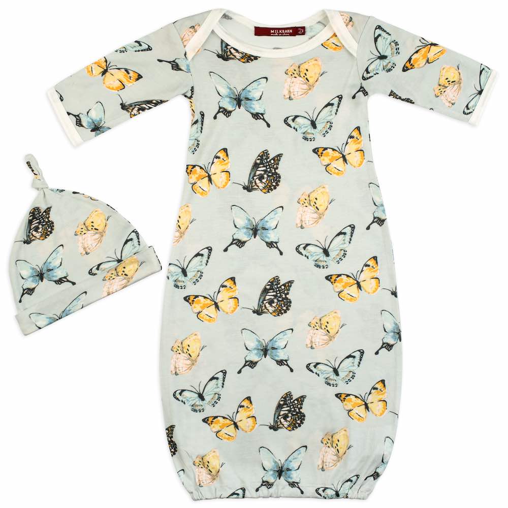 Milkbarn | Butterfly Bamboo Newborn Gown & Hat Set