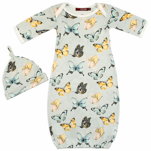 Milkbarn | Butterfly Bamboo Newborn Gown & Hat Set