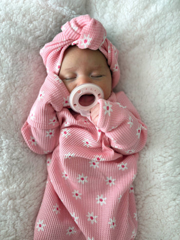 Organic Waffle Gown, Pink Flower