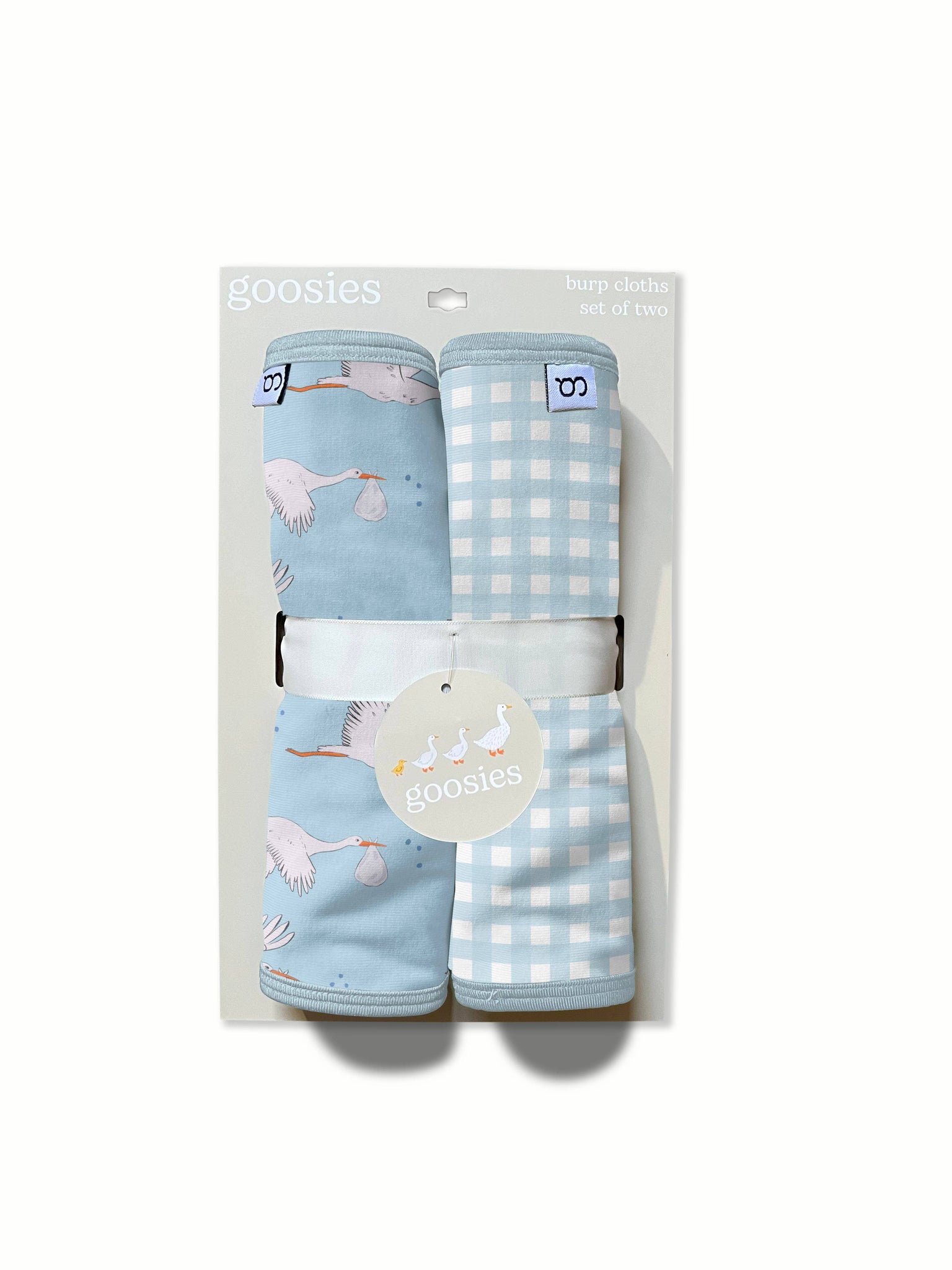 Baby Boy (Blue Storks/Gingham) Burp Cloth Set 