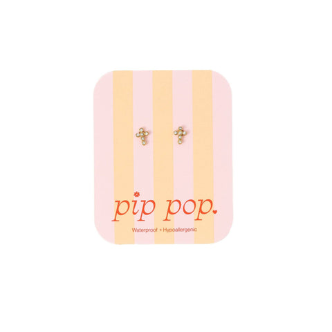 Diamond Cross Stud Earring - Hypoallergenic, Flat Back, Girl