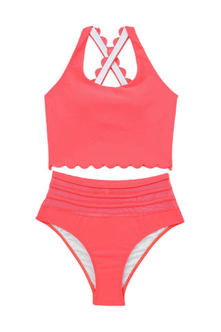 Scalloped Criss Cross Bikini Swimsuit