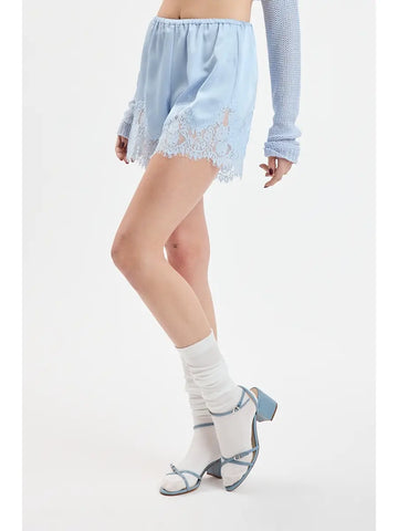 Shiny Solid Color Lace Down Dressy Shorts