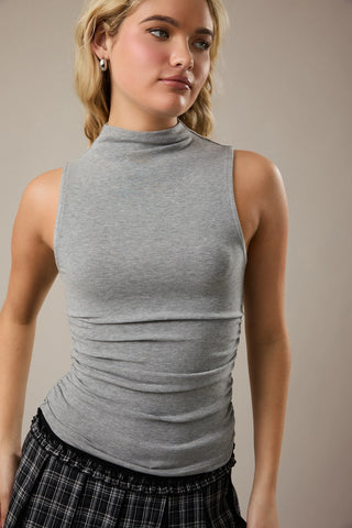 High Neck Top with Side Ruching