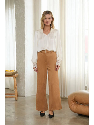 Faux Suede Straight Pant in Camel