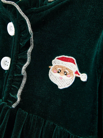 Christmas Embroidered Velvet Girls Dress