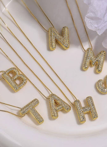 Initial Rhinestone Bubble Necklace