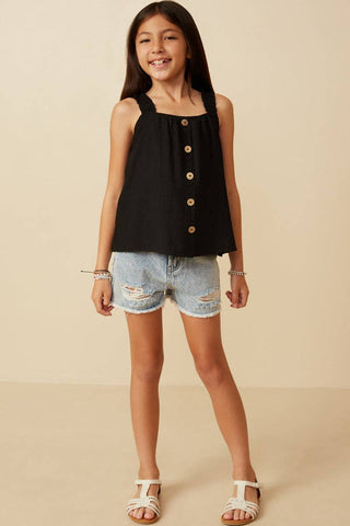 Hayden | Girls Button Detail Ruffle Strap Tank