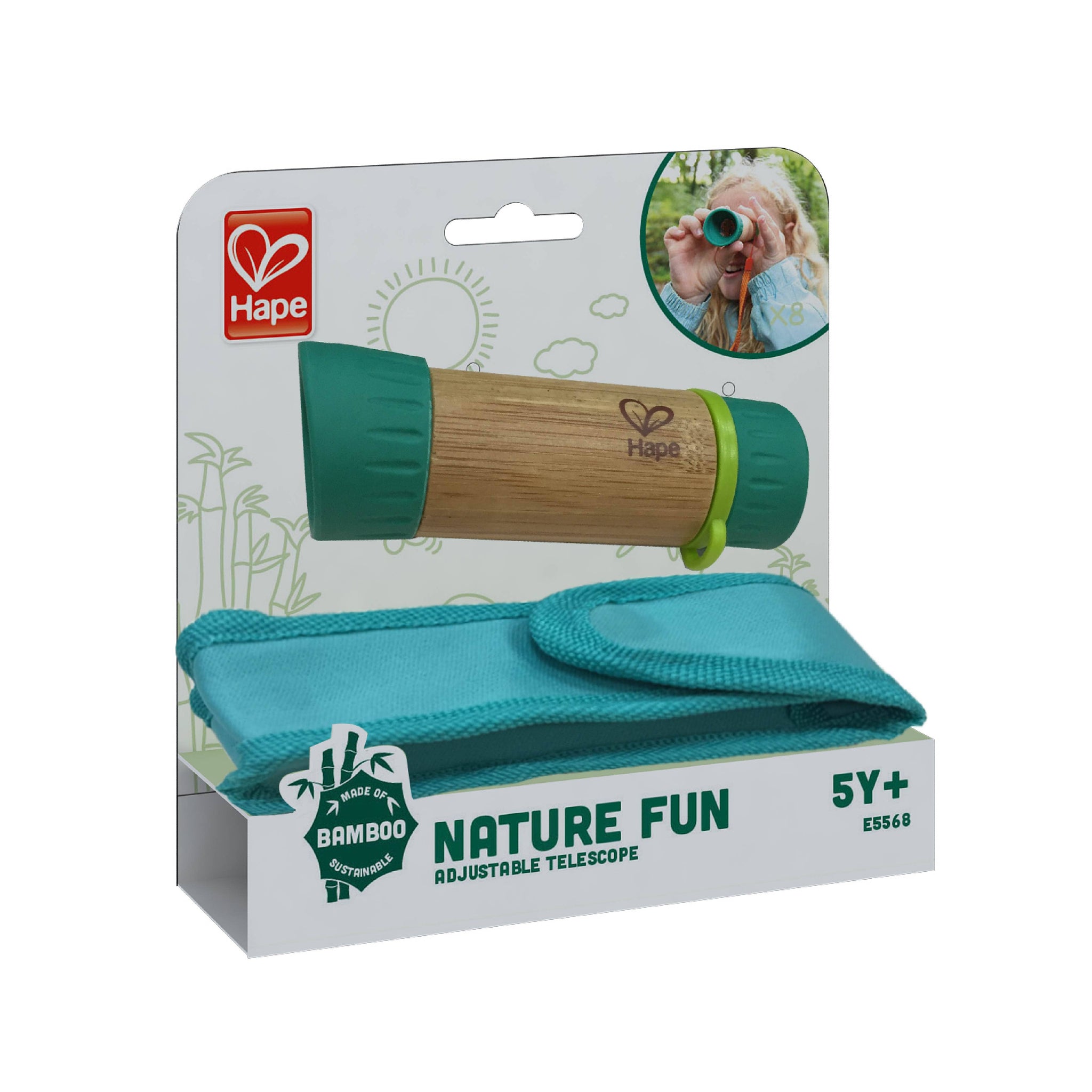 Kids Adjustable Bamboo Telescope with Strap & Bag