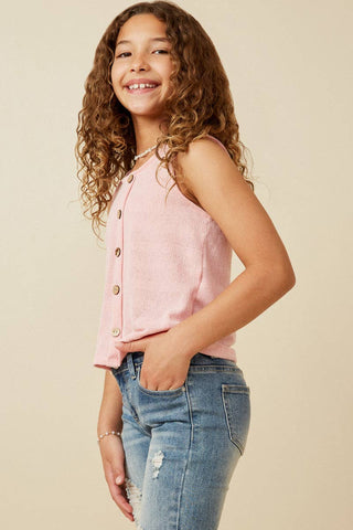 Hayden | Girls Patterned Button Detail Knit Tank