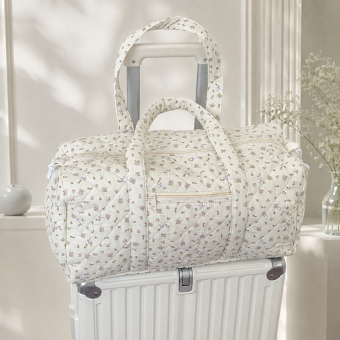 CouldNook Quilted Floral Travel Bag - Carry Handles and Front Zipper Pocket