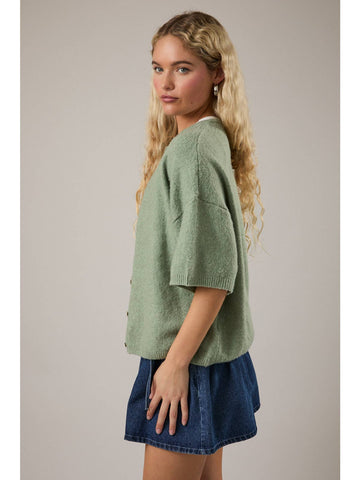 Short Sleeve Crew Neck Sweater Cardigan