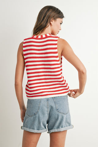 Striped Button Front Sweater Vest