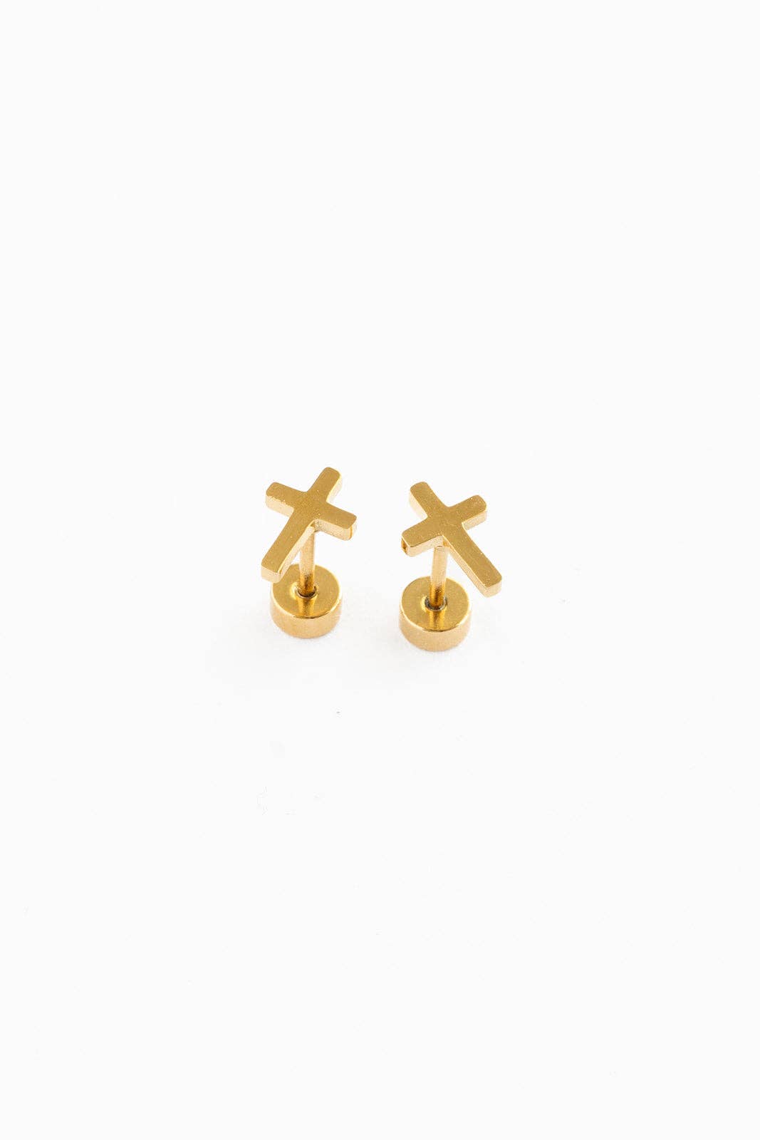 Cross Stud Earrings - Hypoallergenic, Flat Back, Girl Gift