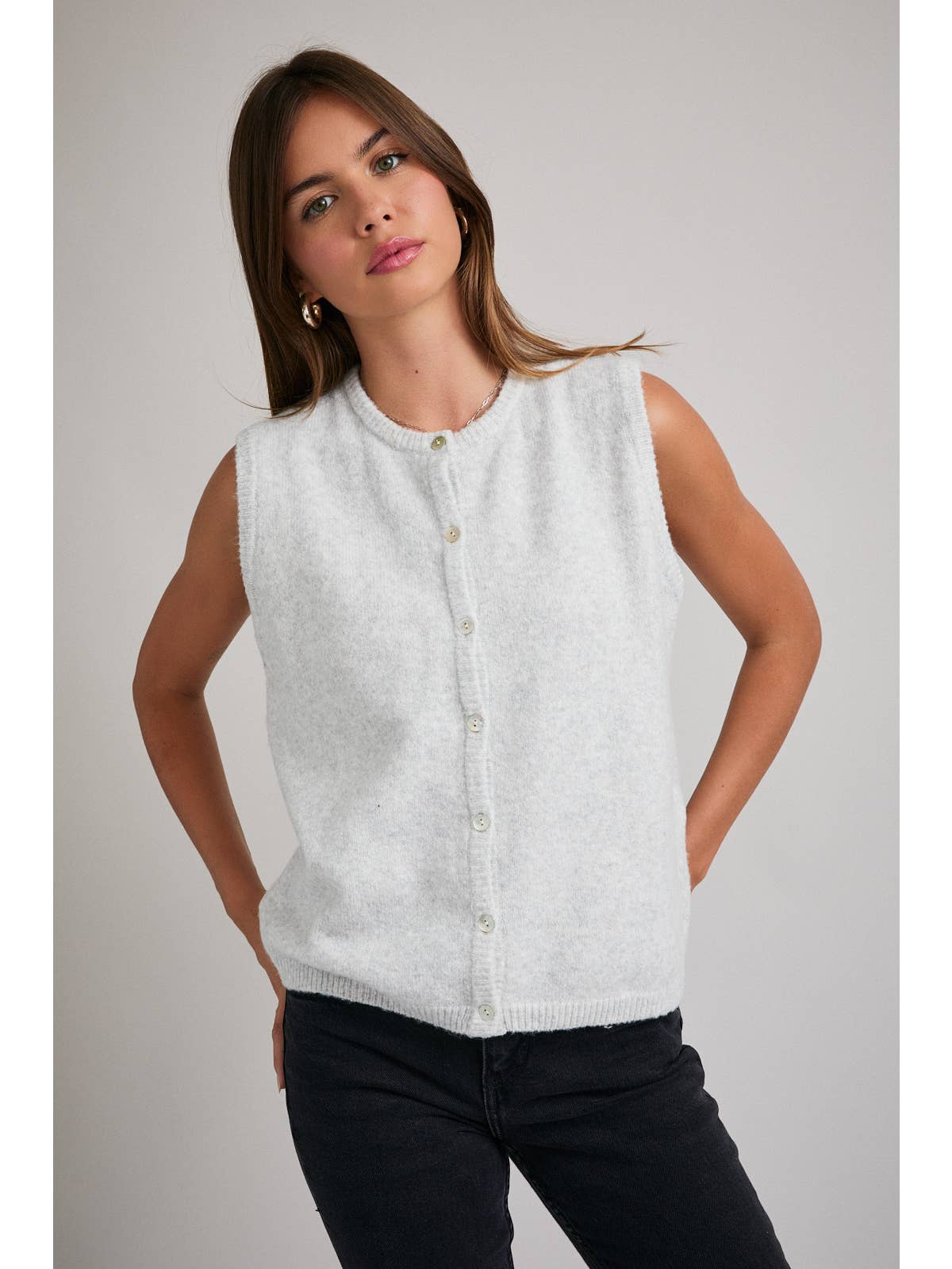 Sleeveless Crewneck Sweater Cardigan