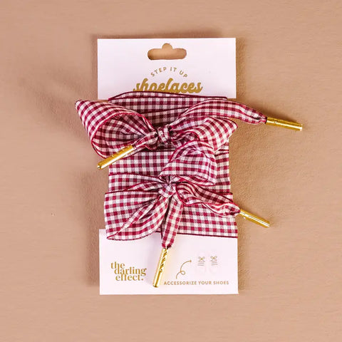 Burgundy Gingham Shoe Laces