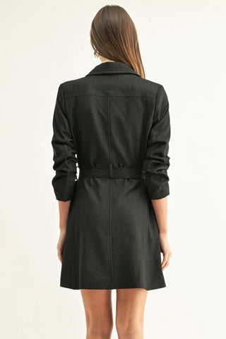 AR | Lyanna Pleated 3/4 Sleeves Chambray Blazer Dress in Charcoal