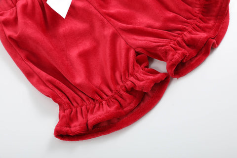 Red Velour Christmas Smocked Dress and Bloomers Set