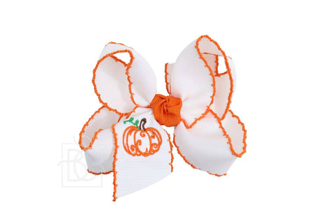 Embroidered Pumpkin Crochet Edge Bow